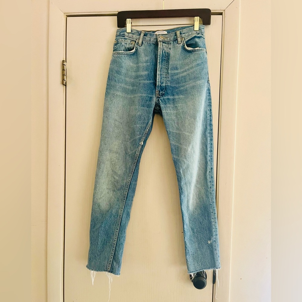 Zara High Waist Buttonfly Sexy Fit Cotton Paris Distressed Straight Leg Jeans 2